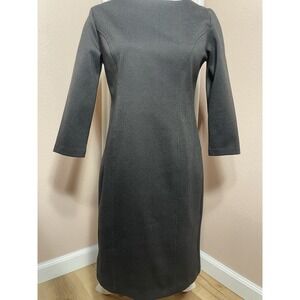 Womens Black W/white Design Sheath Dress 3/4 Sleeve Career Office Stretch Midi